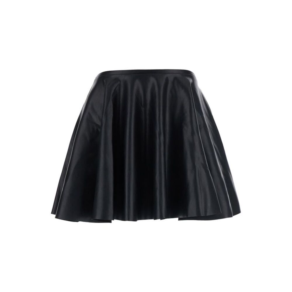 Norma Kamali Women Flared Mini Skirt In Black Leather Women